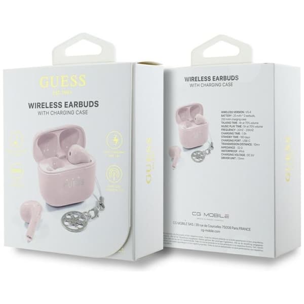 Guess TWS In-Ear Hörlurar Glossy Effect Printed Logo & Charm - Rosa Rosa