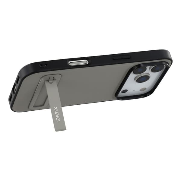 X-LEVEL Mobilskal till iPhone 17 Pro Läderbelagt TPU med Ställ - Grå