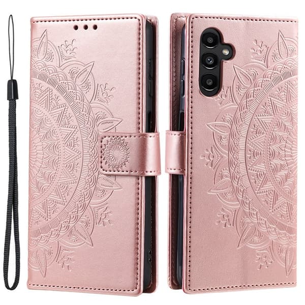 Galaxy A24 4G Plånboksfodral Imprinted Mandala Flower - Rosa Guld Roséguld