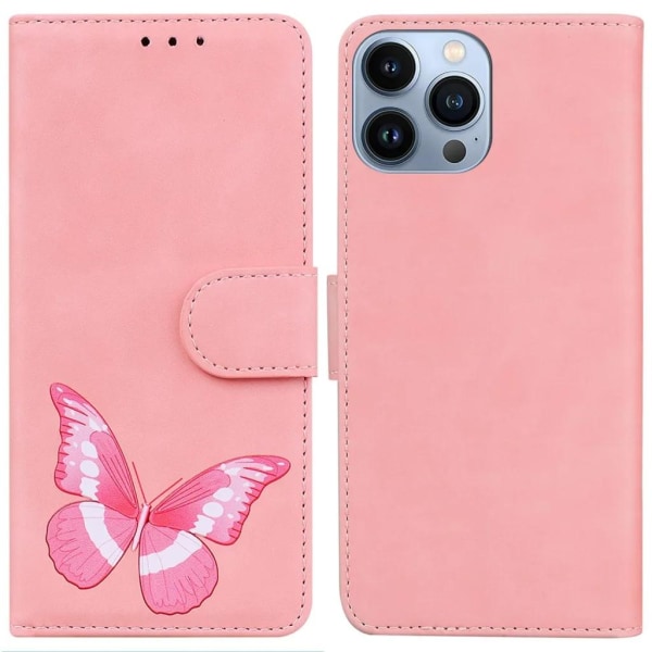 iPhone 15 Pro Max Pungeetui Sommerfugleprint - Rosa