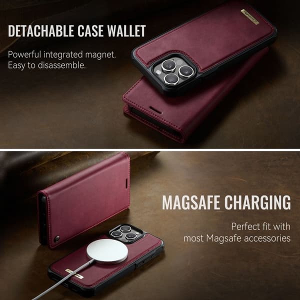 CASEME C49 Mobilskal till iPhone 14 Pro Max MagSafe RFID Läder Röd