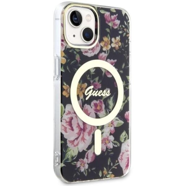 Guess iPhone 14 -puhelimen kuori MagSafe Flower - Musta Black
