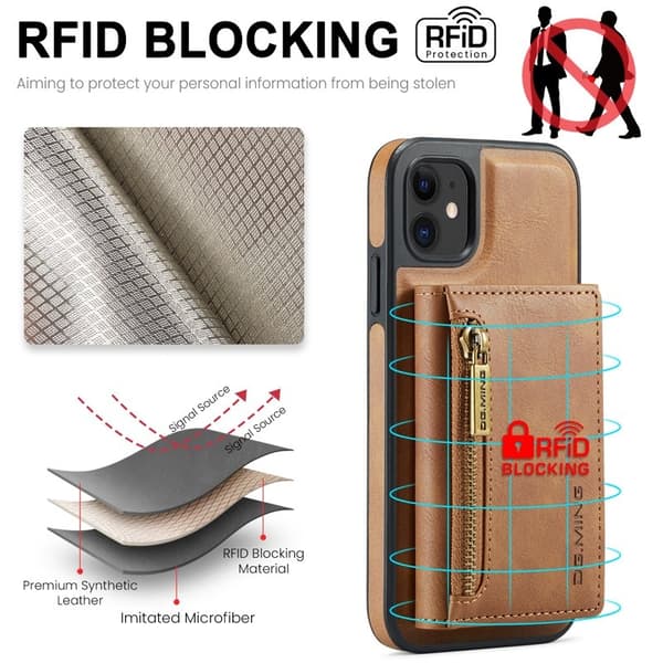 DG.MING iPhone 11 Konstläder Plånboksfodral med kortfickor - Brun
