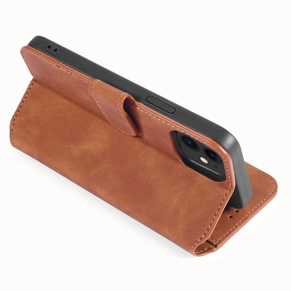 DG.MING Retro Konstläderplånboksfodral för iPhone 12 mini - Brun