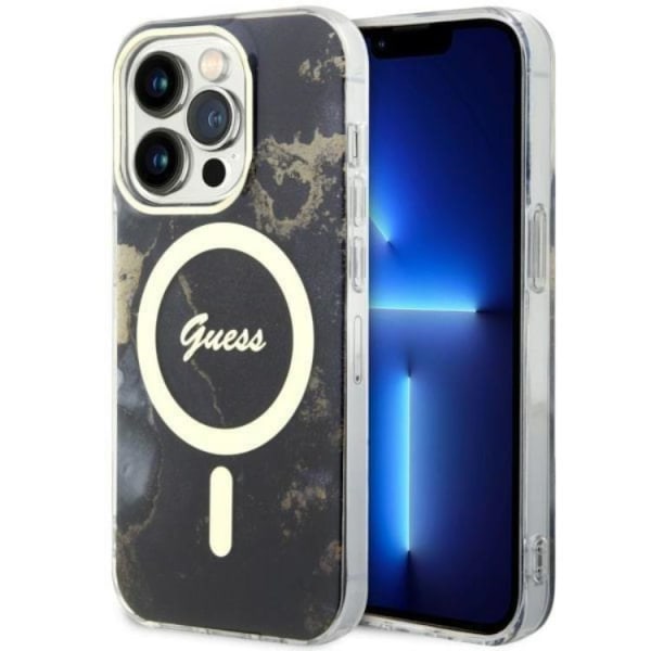 Guess iPhone 14 Pro Mobilskal MagSafe Guld Marble - Svart