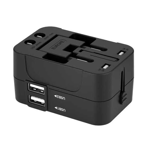 Wozinsky Universal Reseadapter 24W 2xUSB-A EU/US/AUS/UK- Svart