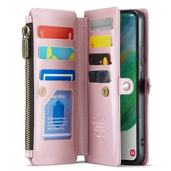 CASEME Plånboksfodral Konstläder för Samsung Galaxy S21 FE 5G - Rosa