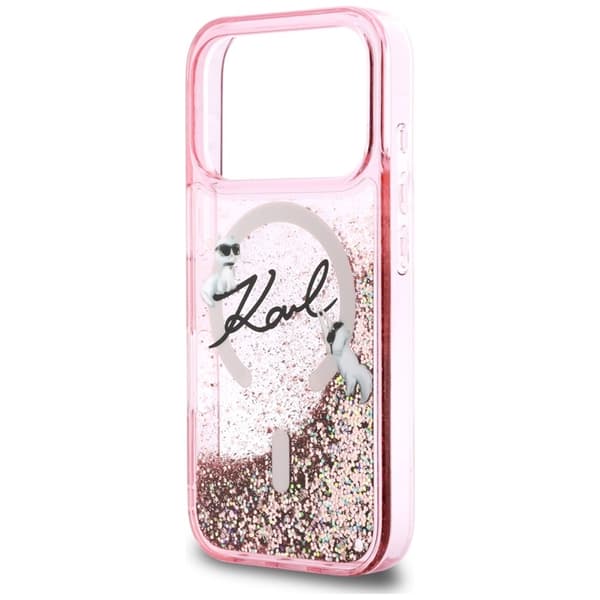 Karl Lagerfeld iPhone 17 Pro Max Mobilcover Magsafe Liquid Glitter Rosa