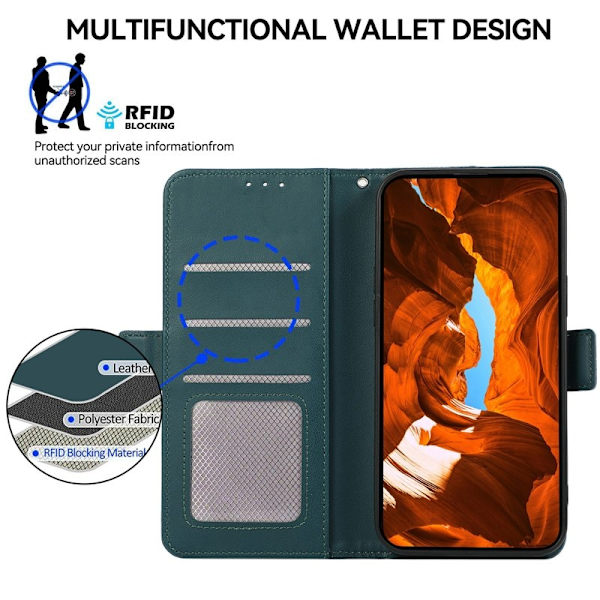 ABEEL Mobilskal till iPhone 15 Plus med Plånboksfodral RFID-Skydd - Grön