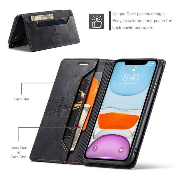 AUTSPACE A01 iPhone 11 Pro Max Plånboksfodral Konstläder - Svart