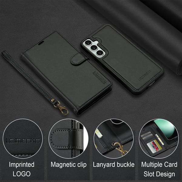 LC.IMEEKE Plånboksfodral för Samsung Galaxy S26 Plus Konstläder Magnetiskt Svart