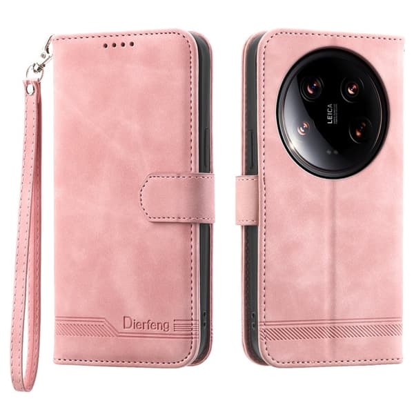 DIERFENG DF-03 Plånboksfodral för Xiaomi 14 Ultra - Konstläder - Rosa