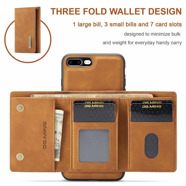 DG.MING M1 Kickstand Plånboksfodral Konstläder för iPhone 7/8 Plus - Brun