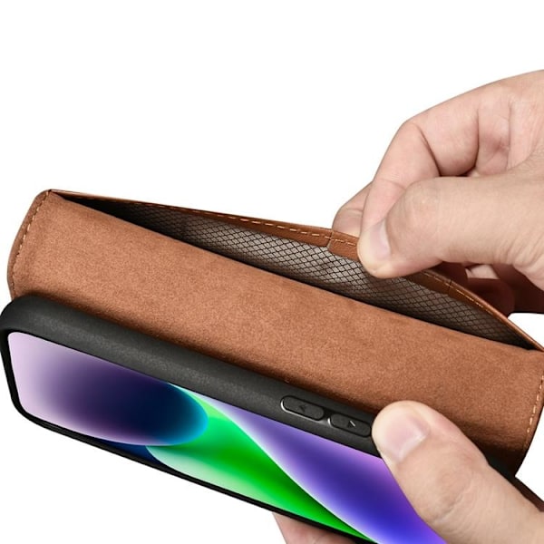 iCarer iPhone 14 Plånboksfodral 2in1 Äkta Läder - Brun