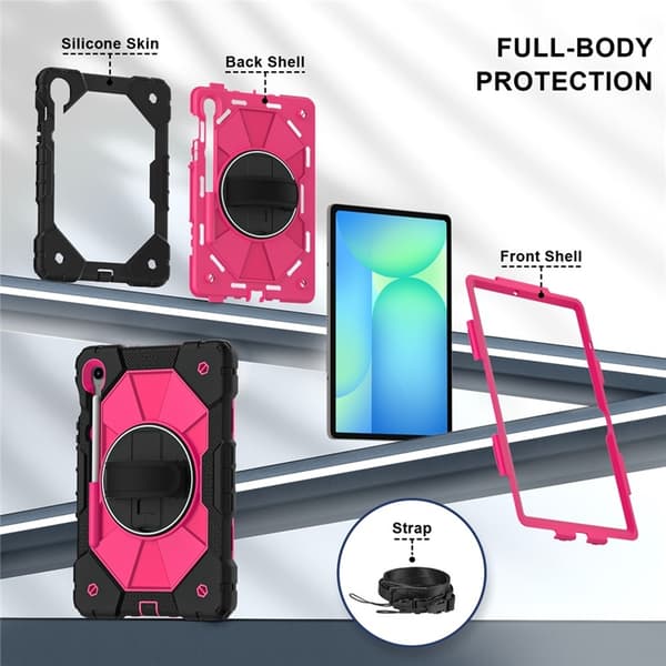 Galaxy Tab S10 FE/S9 FE/S9 Skal Kickstand med Rem - Svart/Rosé Rosa