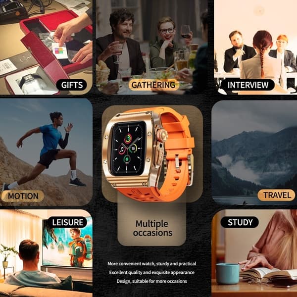 SHELLBOX Apple Watch 44mm Armband Silikon Metal - Orange/Rosa Orange