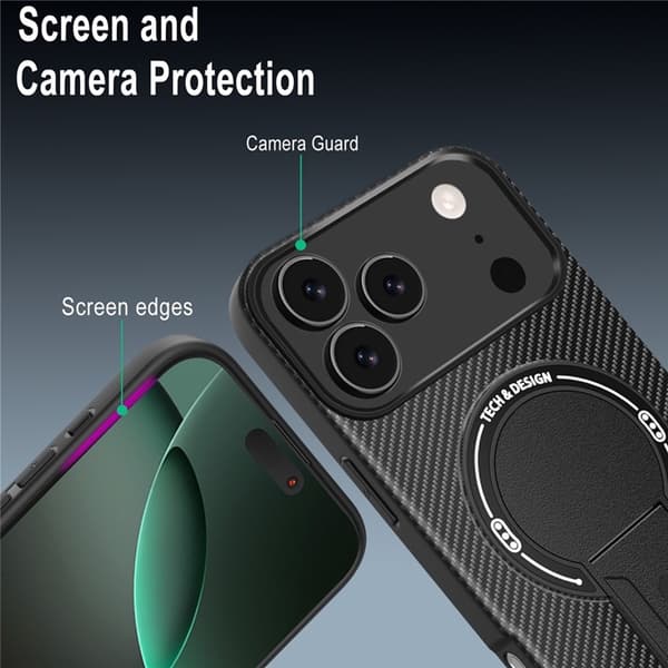 Mobilskal till iPhone 17 Pro Max MagSafe Kickstand Carbon Fiber - Blå Blå