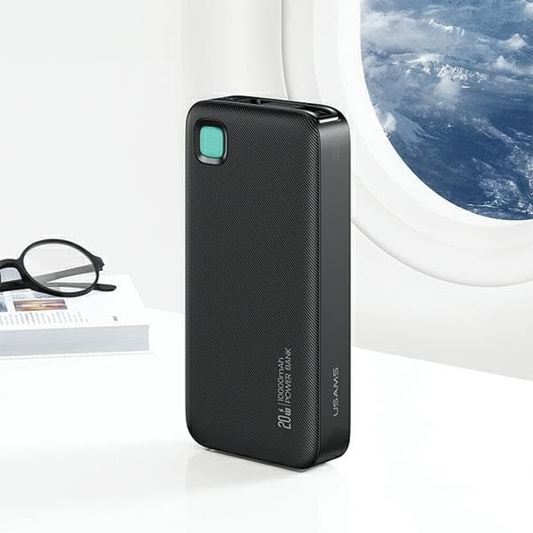 USAMS Powerbank 10000mAh 20W Med USB-C Kabel Retractable - Vit Vit