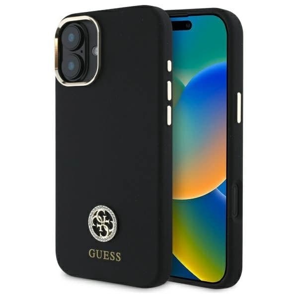 Guess telefontaske til iPhone 16 Silikone Logo Rhinestone 4G - Sort Black