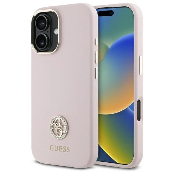 Guess telefontaske til iPhone 16 Silikone Logo Rhinestone 4G - Lyserød Rosa