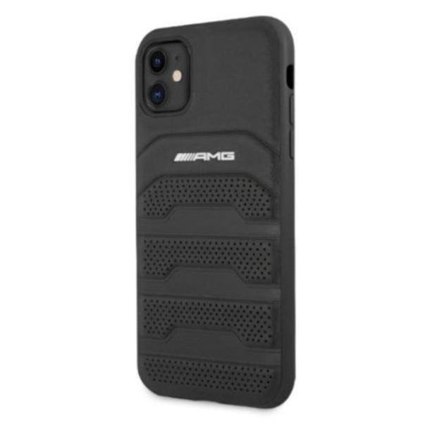 AMG aitoa nahkaa kohokuvioitu linjakotelo iPhone 11 - musta Black