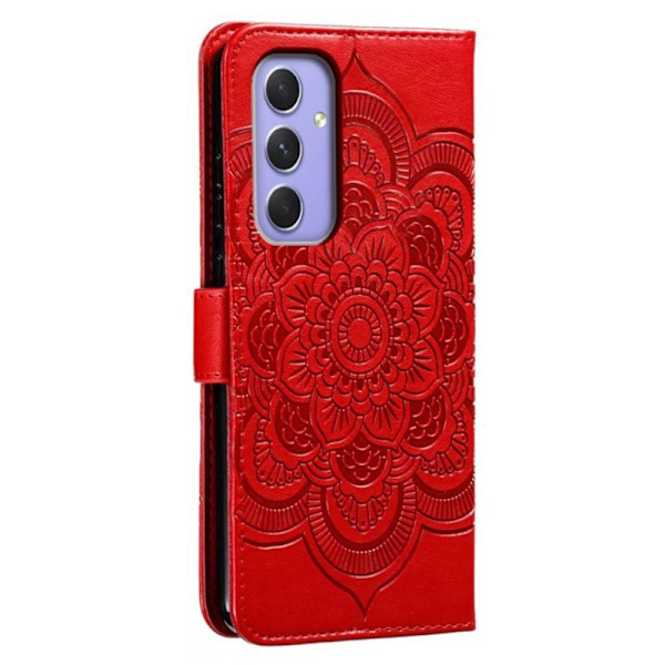 Samsung Galaxy S26 Plånboksfodral Konstläder Mandala Tryck - Röd