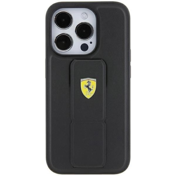 Ferrari iPhone 15 Pro Mobilskal Grip Stand Metal Logo - Svart