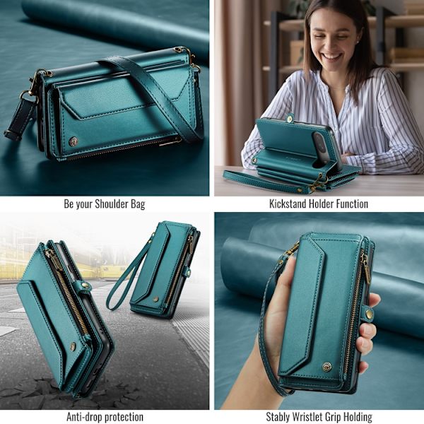 CASEME Google Pixel 10/10 Pro Plånboksfodral RFID Zipper Grön