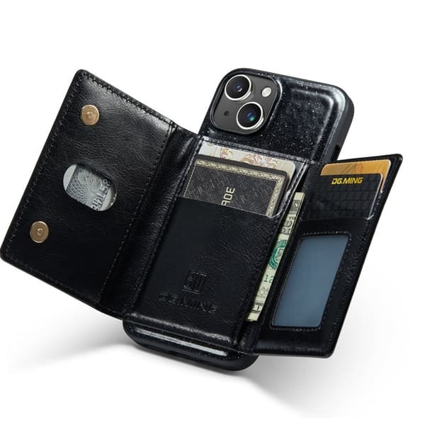 DG.MING M3 Series iPhone 15 Konstläder Plånboksfodral Magnetiskt Svart