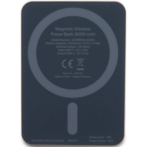 Guess Magsafe Powerbank 3000mAh 5W Metal Script Logo - Svart Black