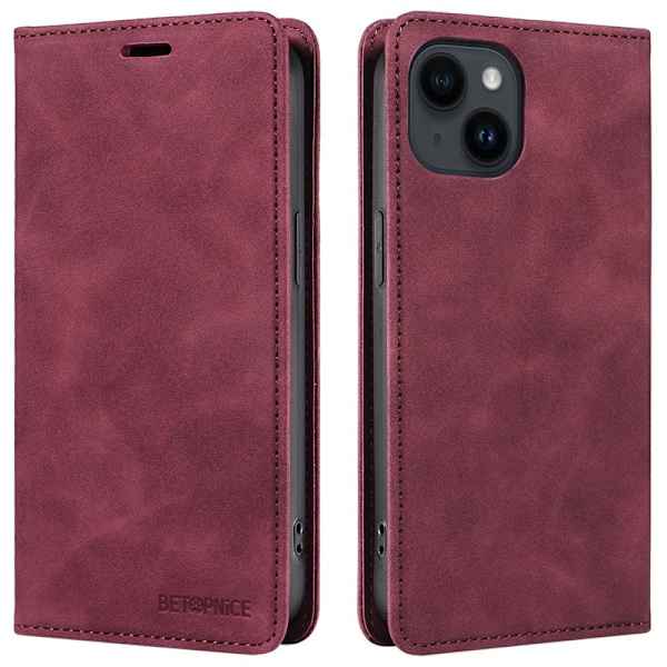 BETOPNICE 003 Plånboksfodral för iPhone 15 Plus - Konstläder - Röd