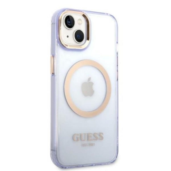 GUESS iPhone 14 Skal MagSafe Gold Outline Translucent - Lila