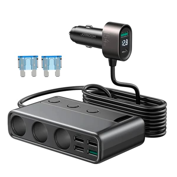 Joyroom 9in1 biloplader 154W USB-C 5xUSB-A 3xcigarettænder - sort Black