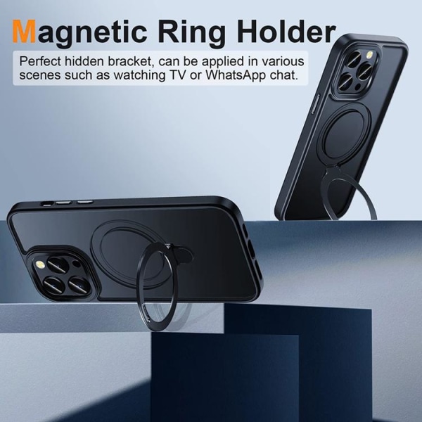 iPhone 14 Plus -matkapuhelinsuojus Magsafe-sormusteline -jalusta - musta