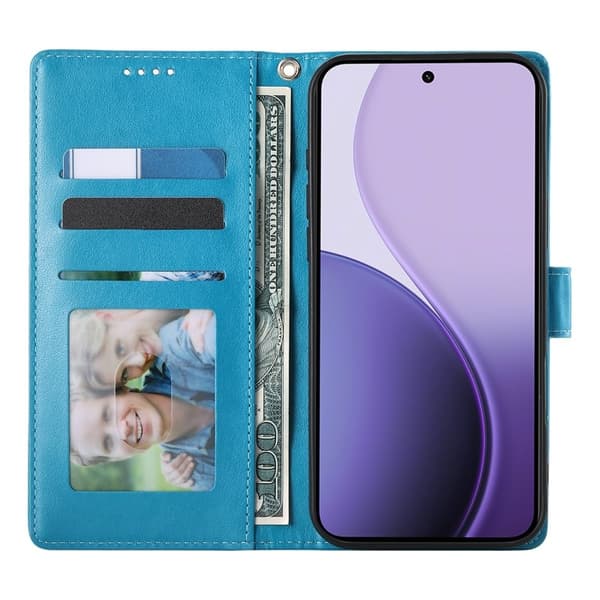 Samsung Galaxy S26 Ultra Plånboksfodral Konstläder Blommönster - Blå