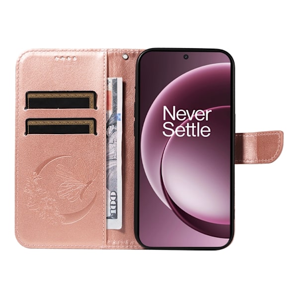 OnePlus 15 Plånboksfodral Butterfly Pattern Konstläder Roséguld