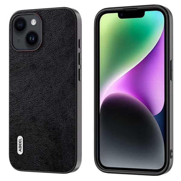 ABEEL Mobilskal till iPhone 15 PU Läder TPU+PC Litchi Textur Svart