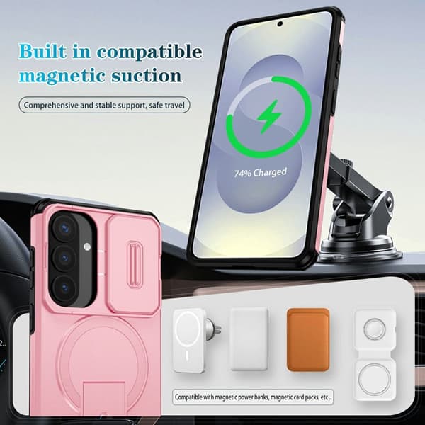 Mobilskal för Samsung Galaxy S26 Plus Magnetiskt Kickstand PC + TPU - Rosa