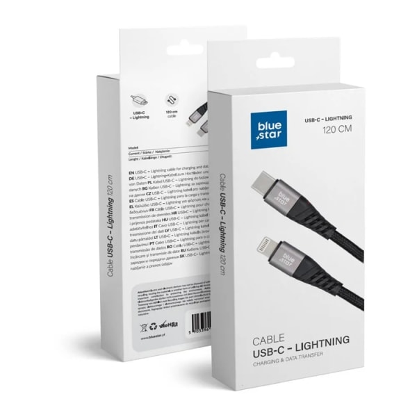 Blue Star USB-C til Lightning Kabel 1,2m - Sort