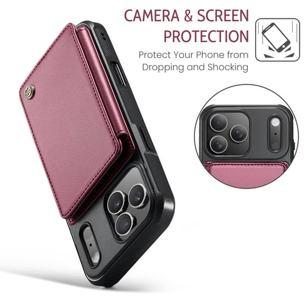 CASEME C22 Mobilskal till iPhone 17 Pro Max med RFID, 5 Kort, Röd