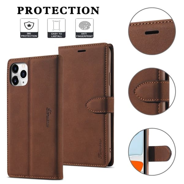 FORWENW iPhone 12 mini Plånboksfodral i Konstläder - Brun
