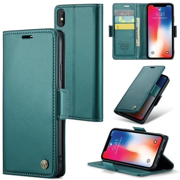 CASEME iPhone XS Max Plånboksfodral Konstläder RFID-Skydd 3 Kort Grön
