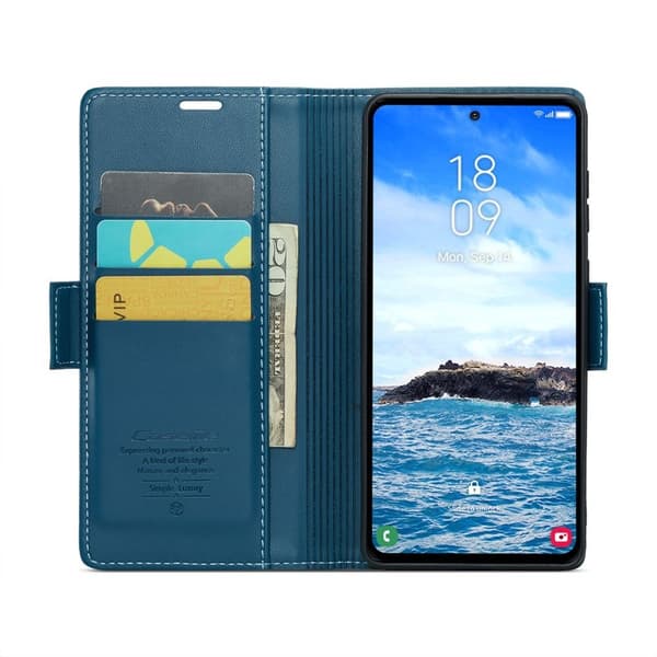 CASEME Plånboksfodral Konstläder för Samsung Galaxy S24 FE - Blå