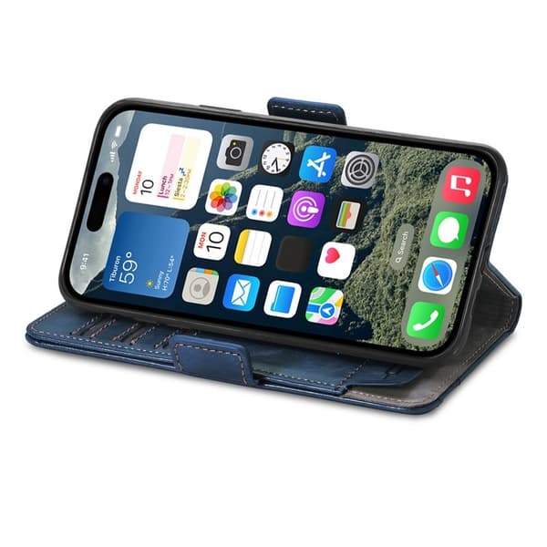 CASENEO iPhone 17 Plånboksfodral Konstläder Ställ med RFID - Blå