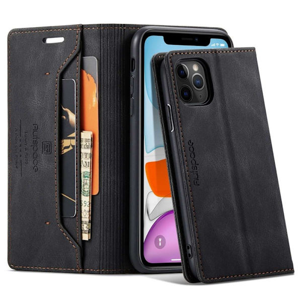AUTSPACE A01 för iPhone 11 Pro Plånboksfodral Konstläder - Svart