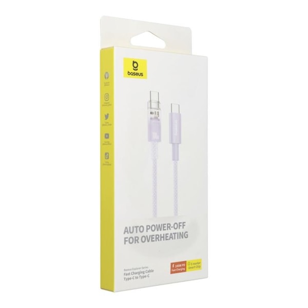Baseus USB-C till USB-C kabel 2m 100W - Rosa Rosa
