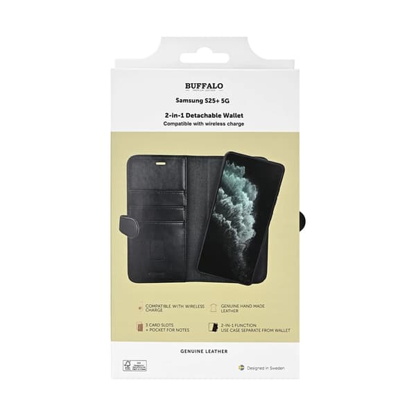 Buffalo Galaxy S25 Plus Punge Taske Læder 3 Kort 2i1 - Sort Black