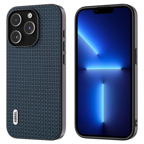 ABEEL Mobilskal till iPhone 13 Pro Äkta Läder PC+TPU Stöttåligt Blå