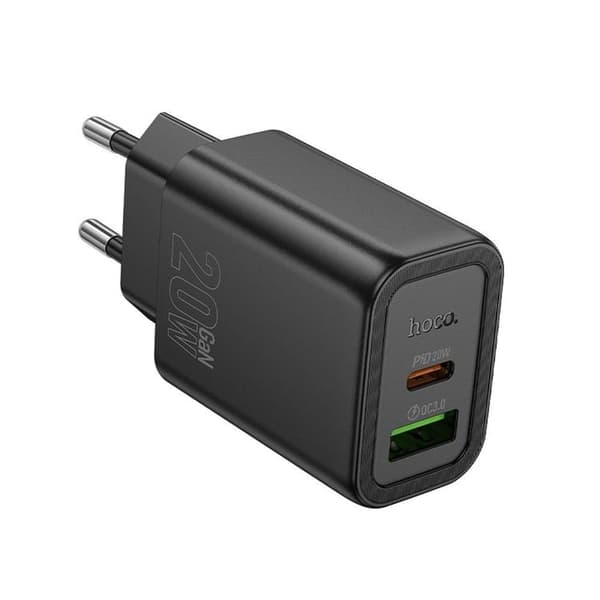 Hoco Snabbladdare 20W 1xUSB-A 1xUSB-C PD QC3.0 3A N61 - Svart Svart