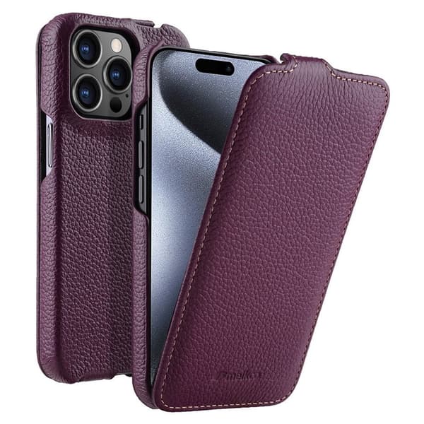 MELKCO Mobilskal till iPhone 15 Pro Max Äkta Läder + PC Lila